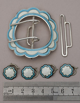 Silver and Enamel Belt Buckle and Buttons (4)